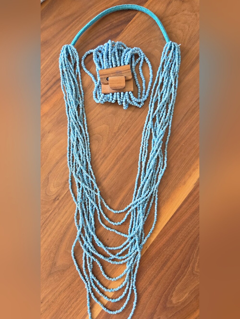 Multi-Strand Turquoise Seed Bead Necklace & Bracelet - Women Jewelry